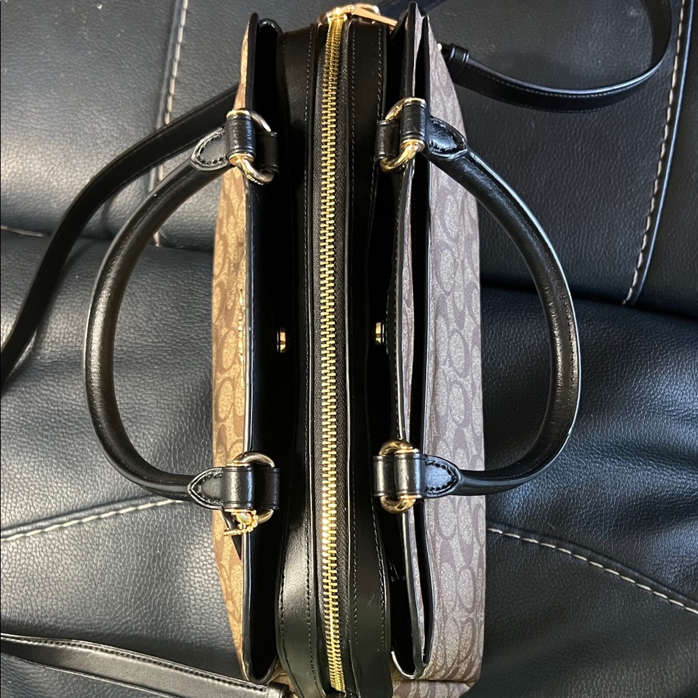 Coach Tan and Black Lillie Carryall Signature Satchel - Picture 4 of 8
